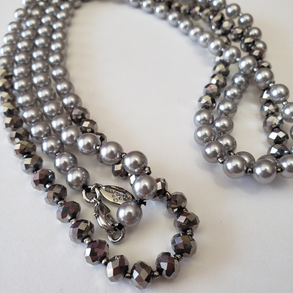 Ann Taylor Silver Tone Faux Pearl And Silver Tone Beaded Necklace - Picture 6 of 13